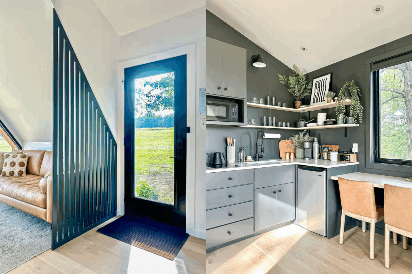 Entry way and kitchen of A Frame park model tiny home in Friedens Pa