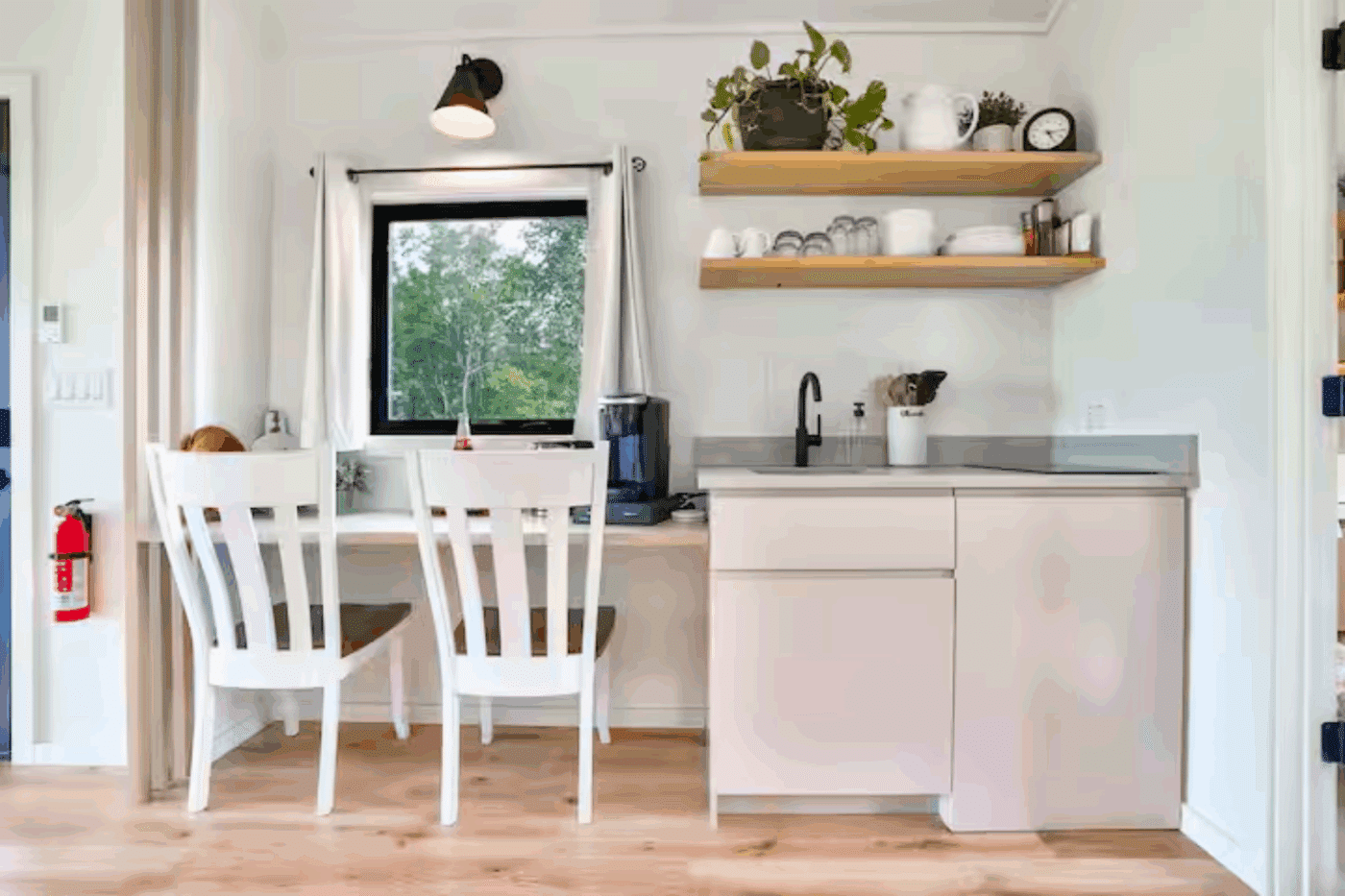 kitchenette area of A frame studio park model in Augusta West Virginia