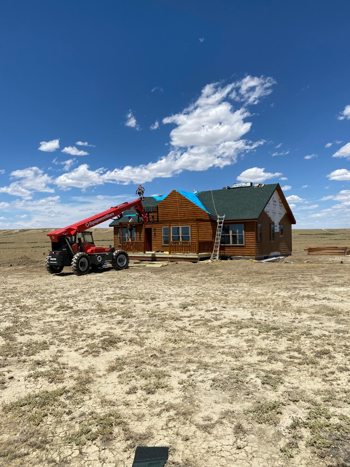 exterior construction on prefab cabin in medicine bow wy