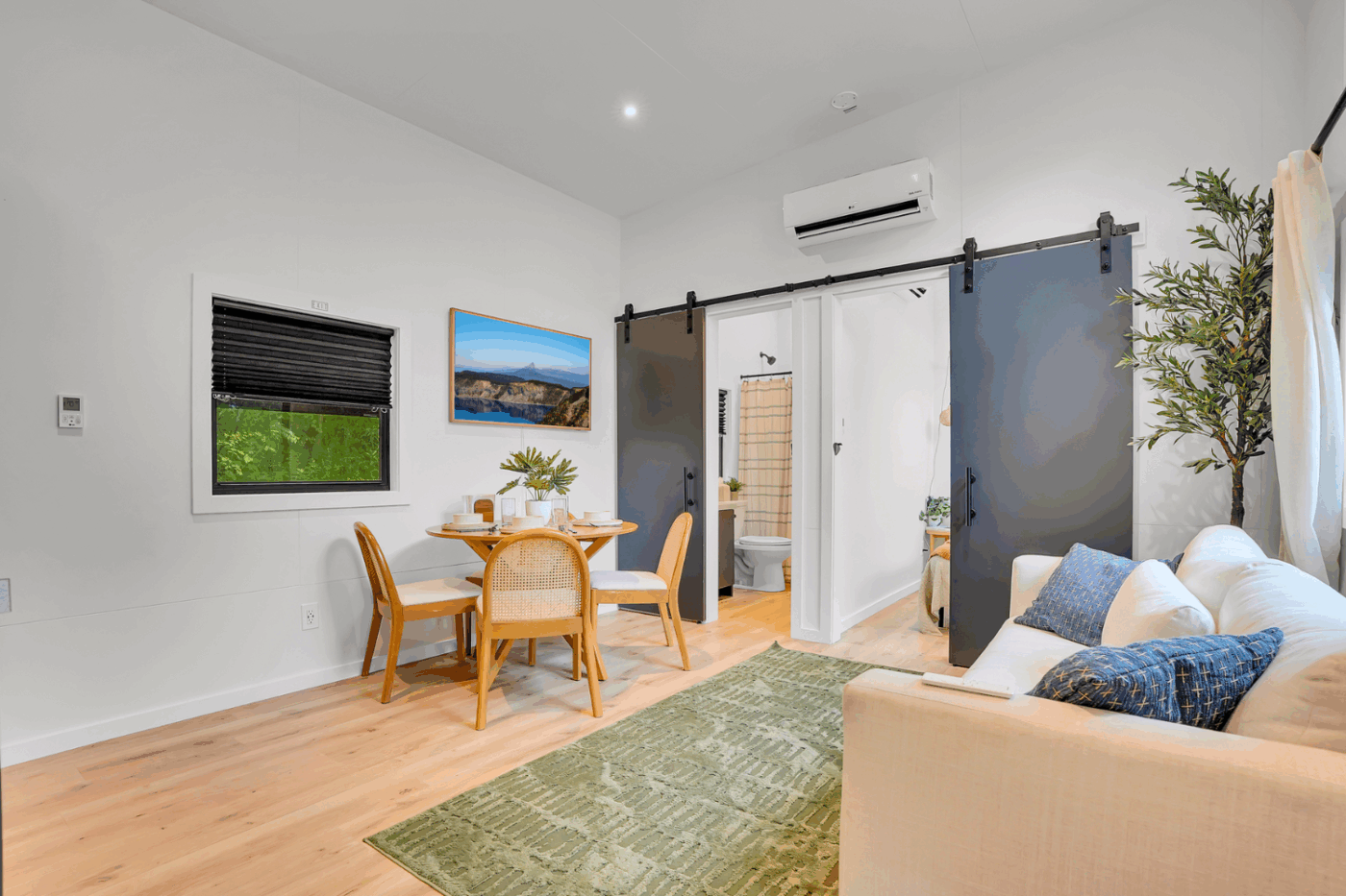 living room and dining area of cascade park model tiny home in Alexandria Pa