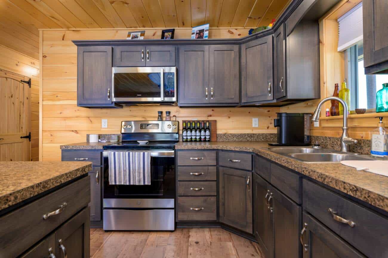 Stained Kitchen in Prefab Cabin in Russell KS