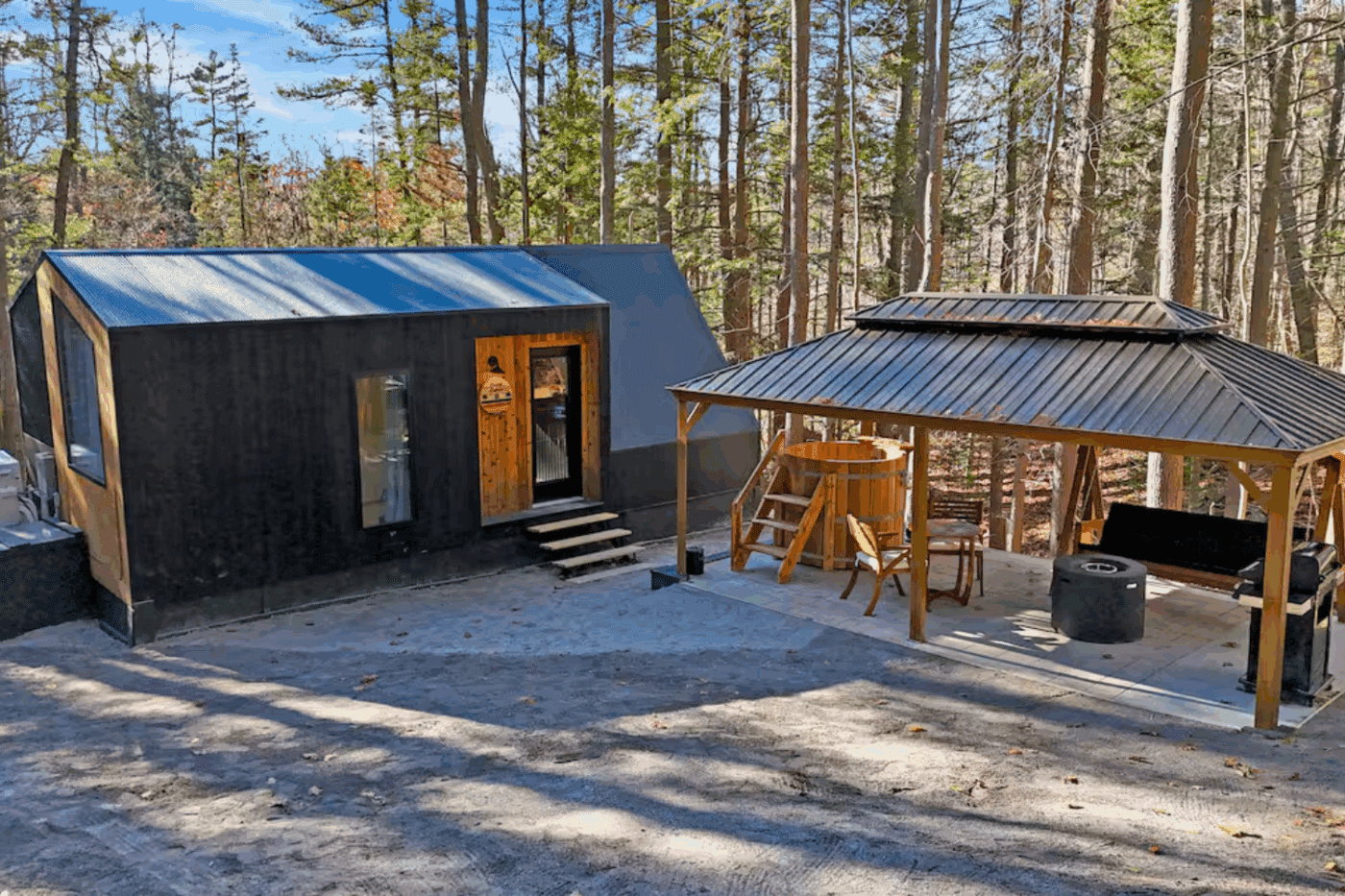 A Frame Park Model Tiny home in Wiscasset Maine built and designed by Psy Homes