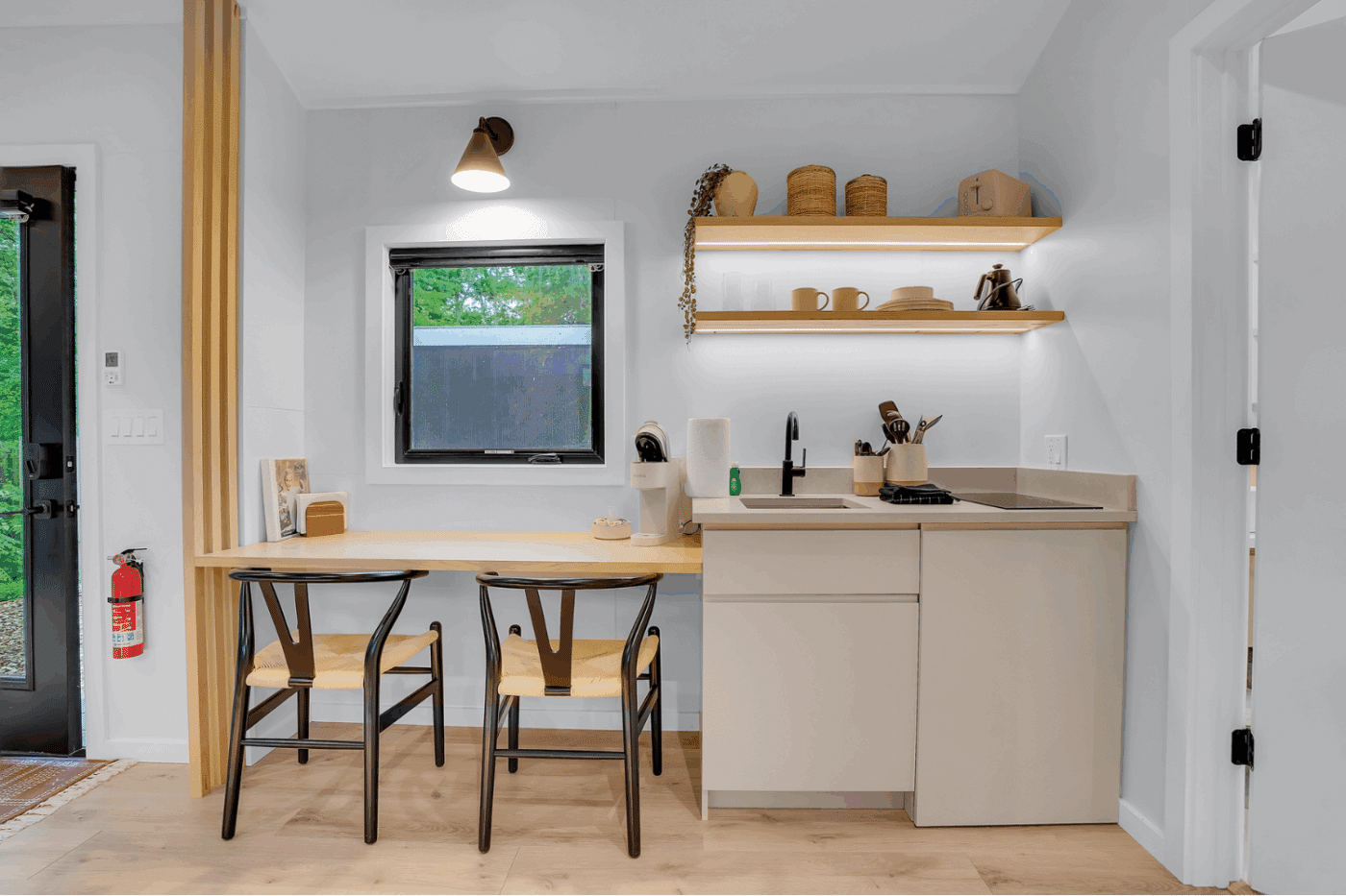 A frame studio park model in Alexandria pa kitchennette and dining area site 18 Greene hills Resort and Campground