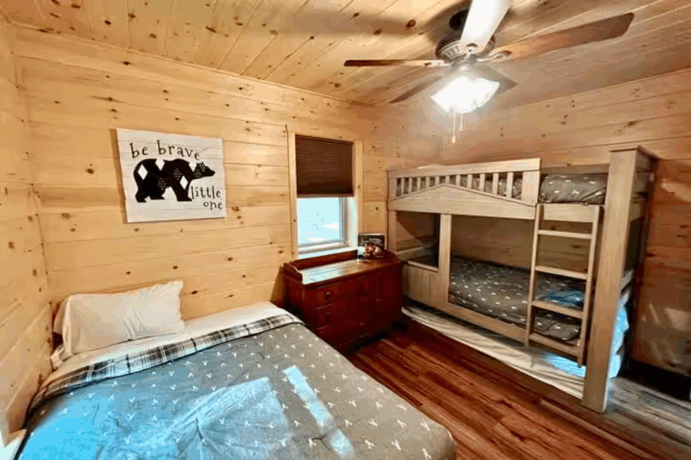 Bedroom 2 of Mountaineer deluxe log modular cabin in Old Forge New York