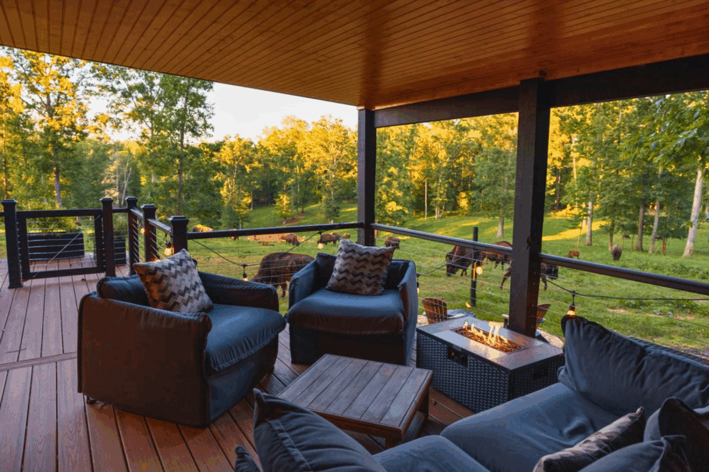 Covered porch added on by client of A frame park model tiny home