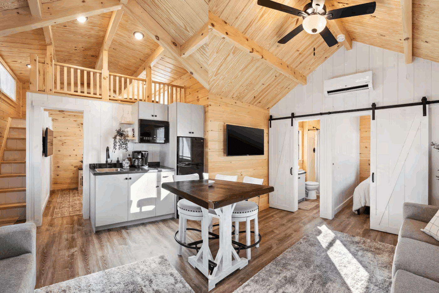 Inside a park model with multiple bedrooms