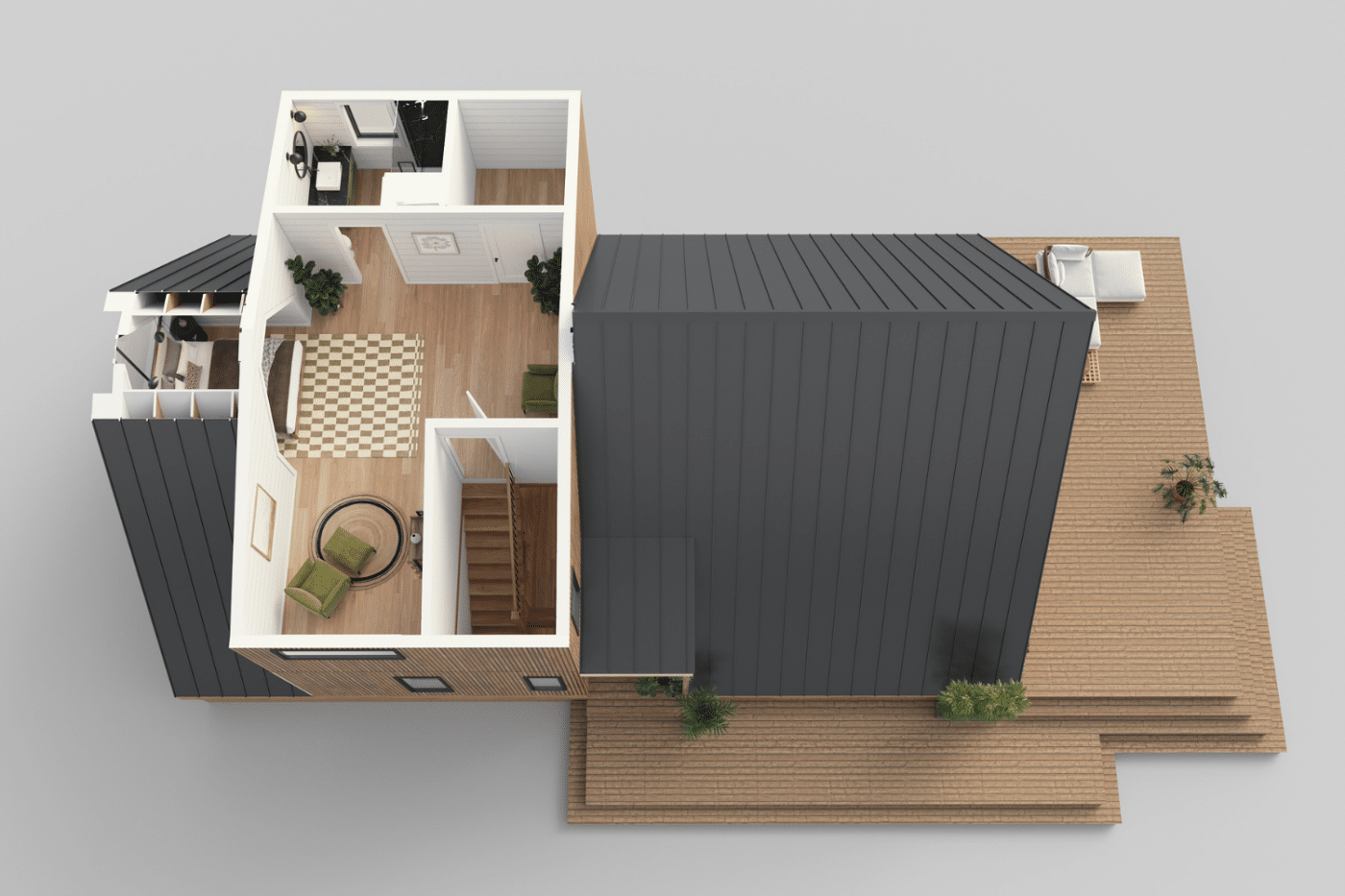 A frame second floor rendering designed by Psy Homes