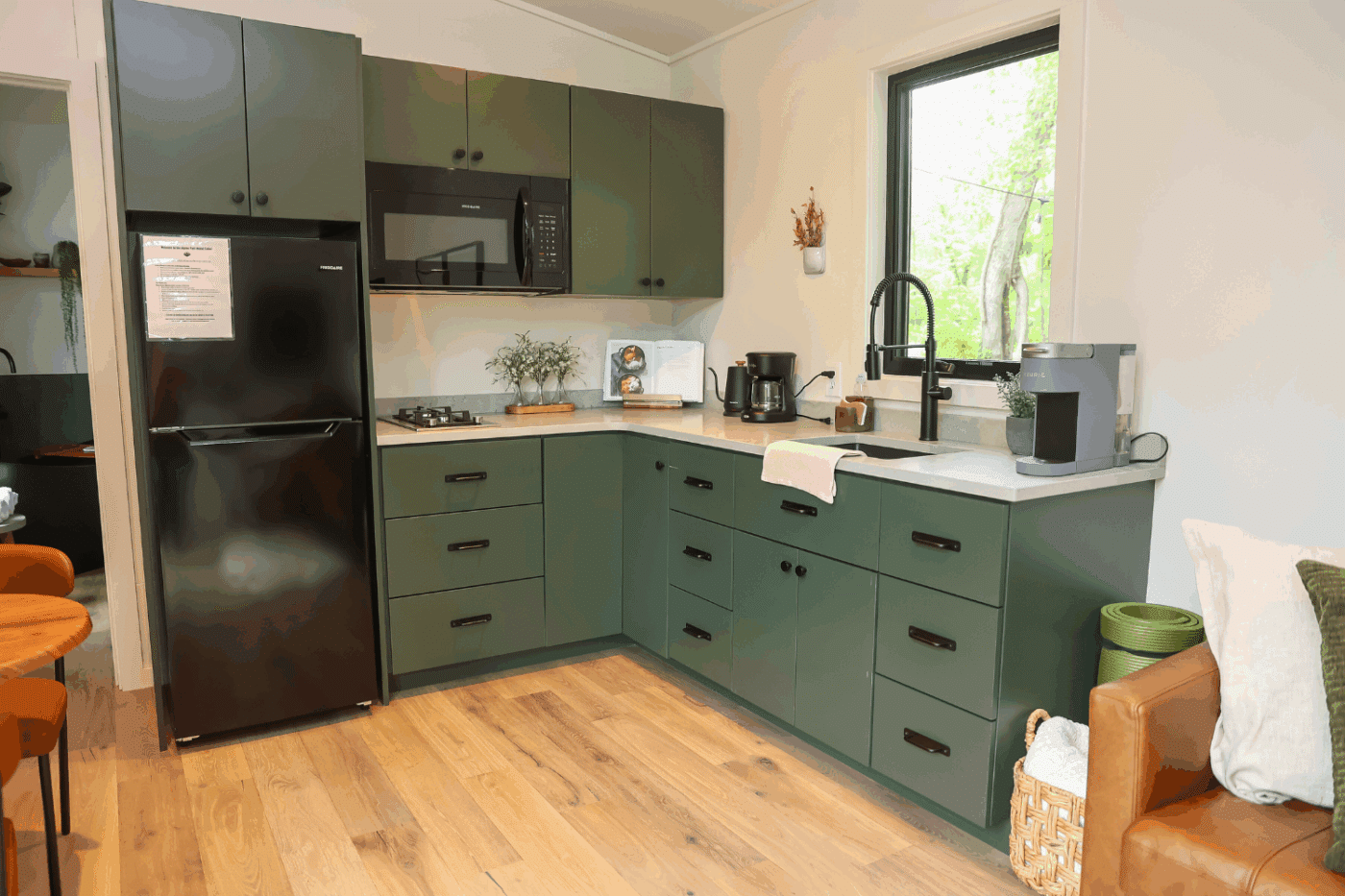 Alpine Park model tiny home kitchen and living room in Milroy Pa from Psy Homes