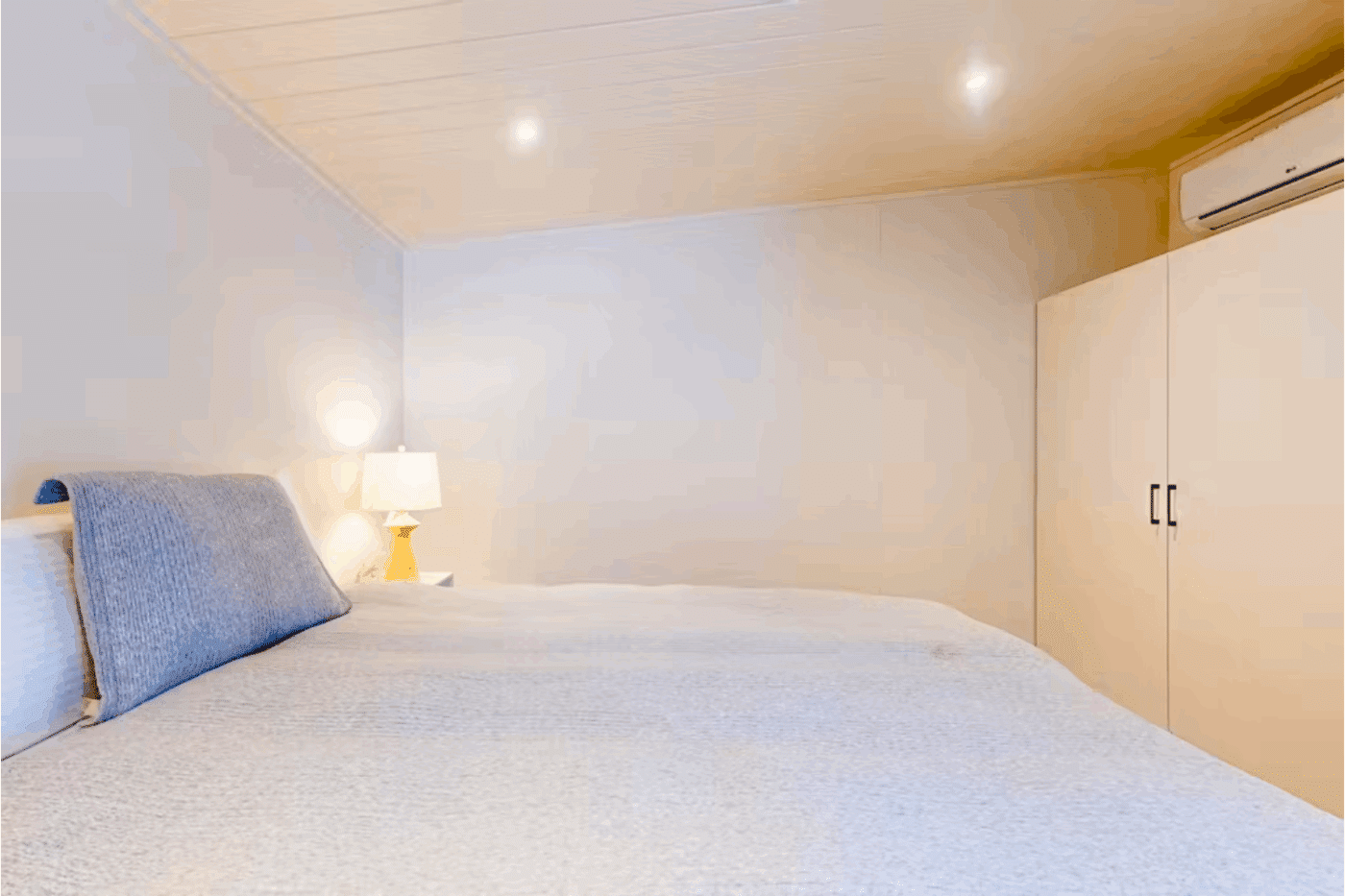 Large closet space in Rockwood park model tiny home built and designed by Zook cabins and located in Weston VT