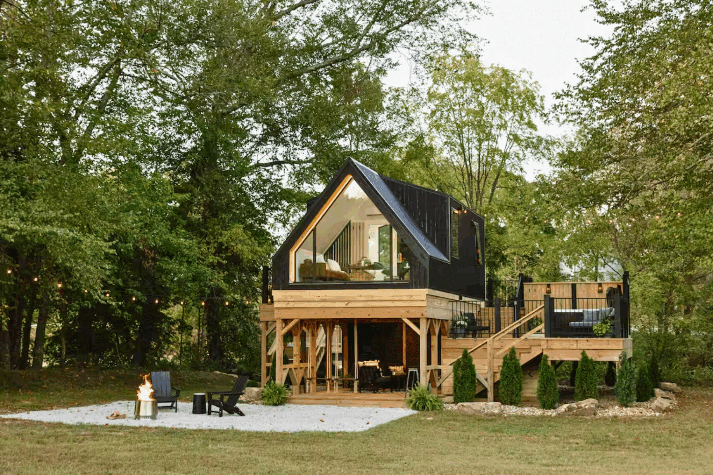 A Frame park model tiny home built by Zook cabins in Logan Ohio