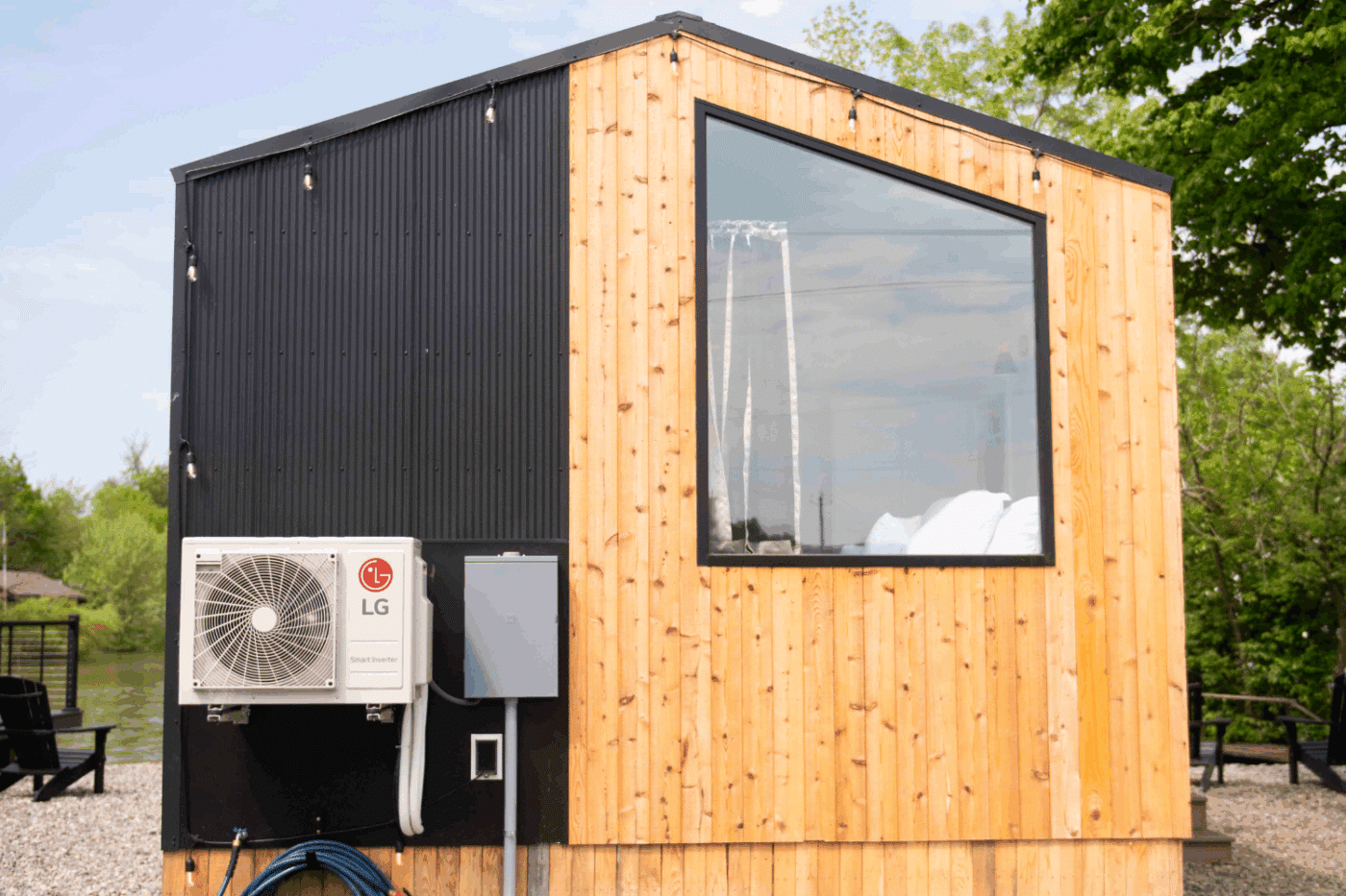 Gable end of A frame park model tiny homebuilt and designed by Psy Homes located in Lancaster county Pa