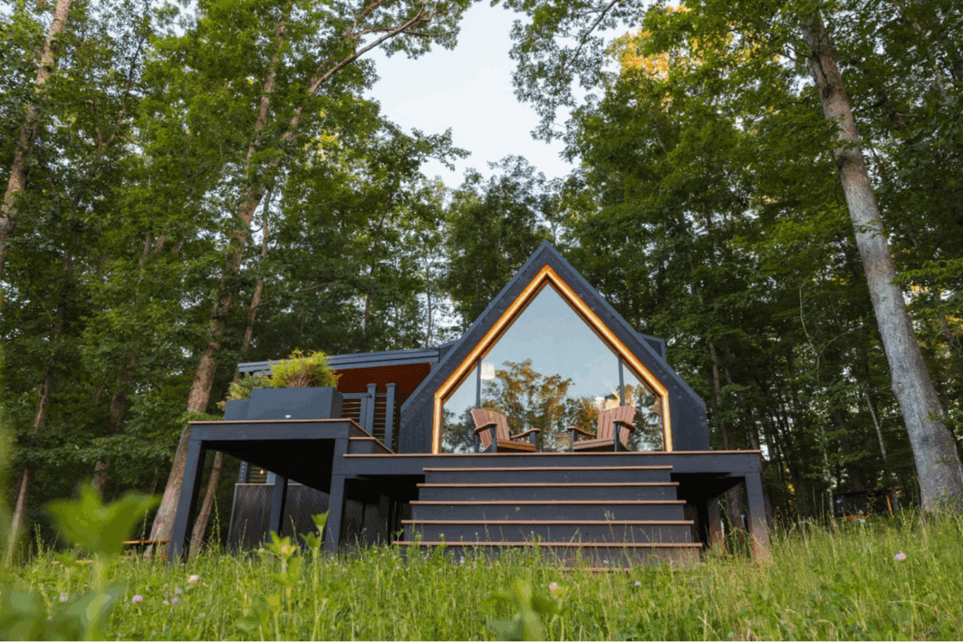 modern finished A frame park model tiny home in Culpeper VA built by Psy Homes
