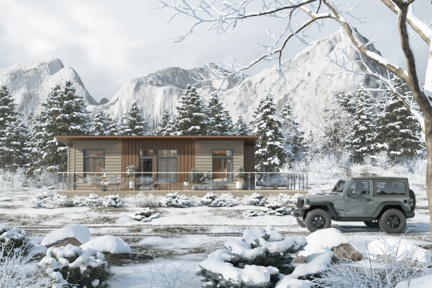 Sonoma park model with LP Smart Side in timberland suede with luna wood accents 325