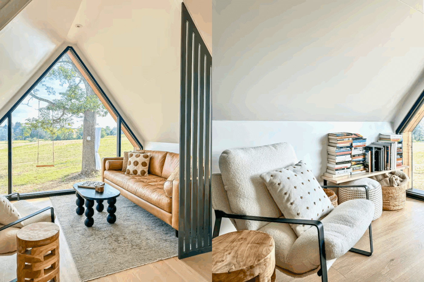 living room of A Frame park model tiny home in Friedens Pa