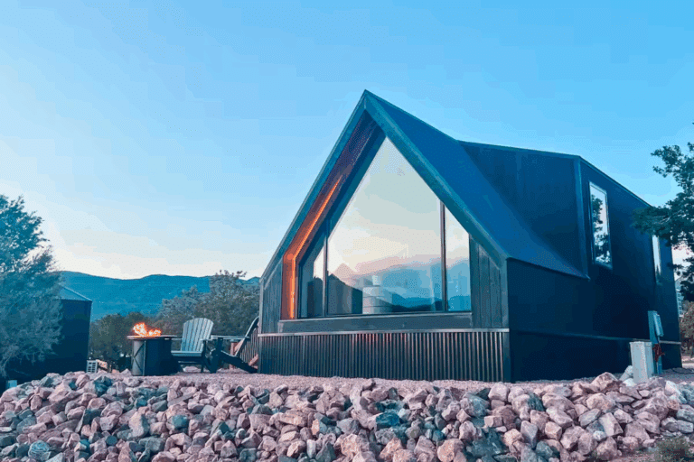 A Frame Park Model tiny home built and designed by Zook cabins in Cañon City Colorado Peakview 2