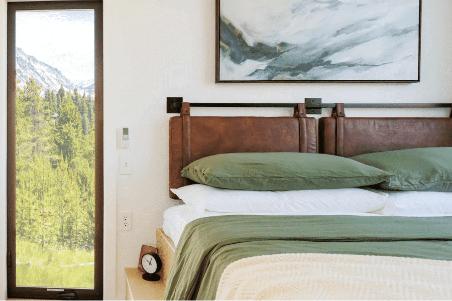 bedroom inside a frame park model tiny home from Psy Homes properly built to comply with park model tiny home regulations in VT