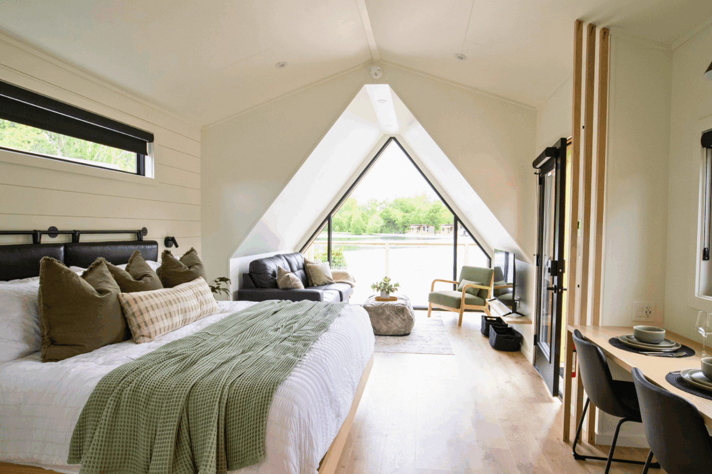 Common area of A Frame Studio park model tiny home in New Holland Pa site 139 of Red Run Resort