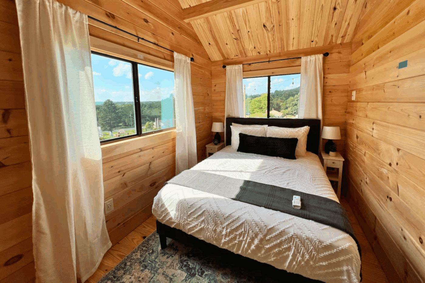 Main bedroom in Pinecrest park model tiny home built and designed by Psy Homes in Gap Pa