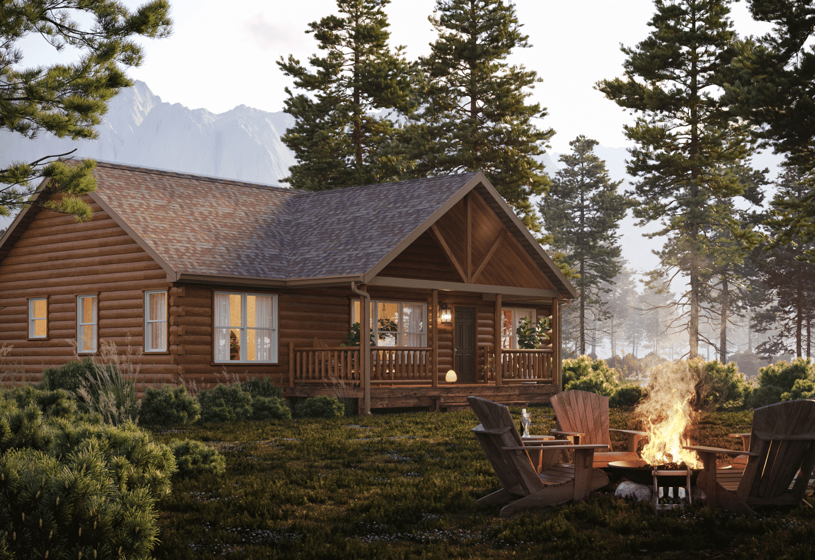 The Sunset Ridge log cabin built by zook cabins available nationwide