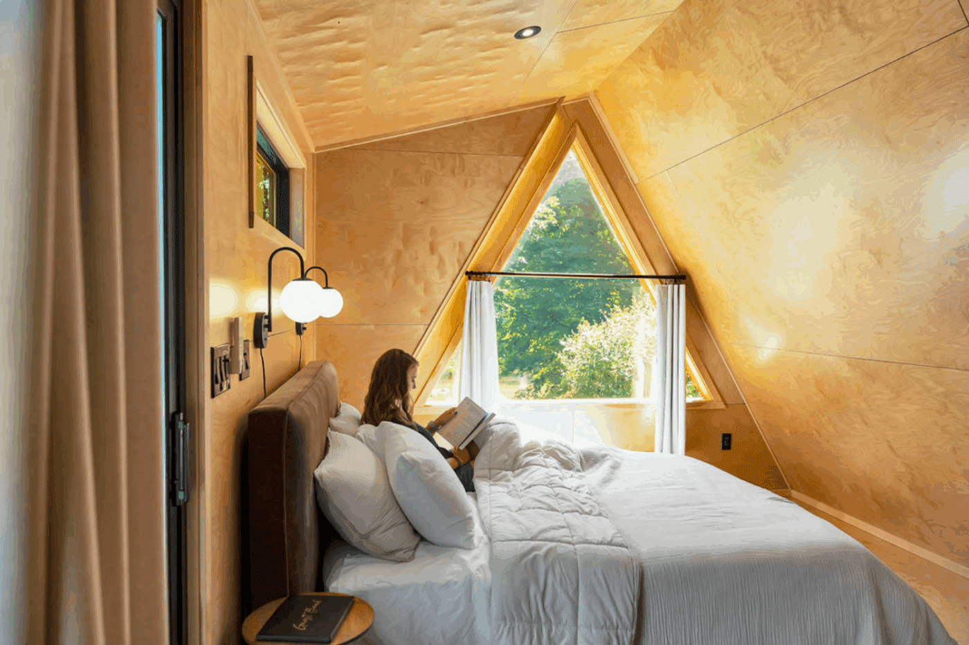 picture window of custom built aframe glamping pod in Alexandria Pa