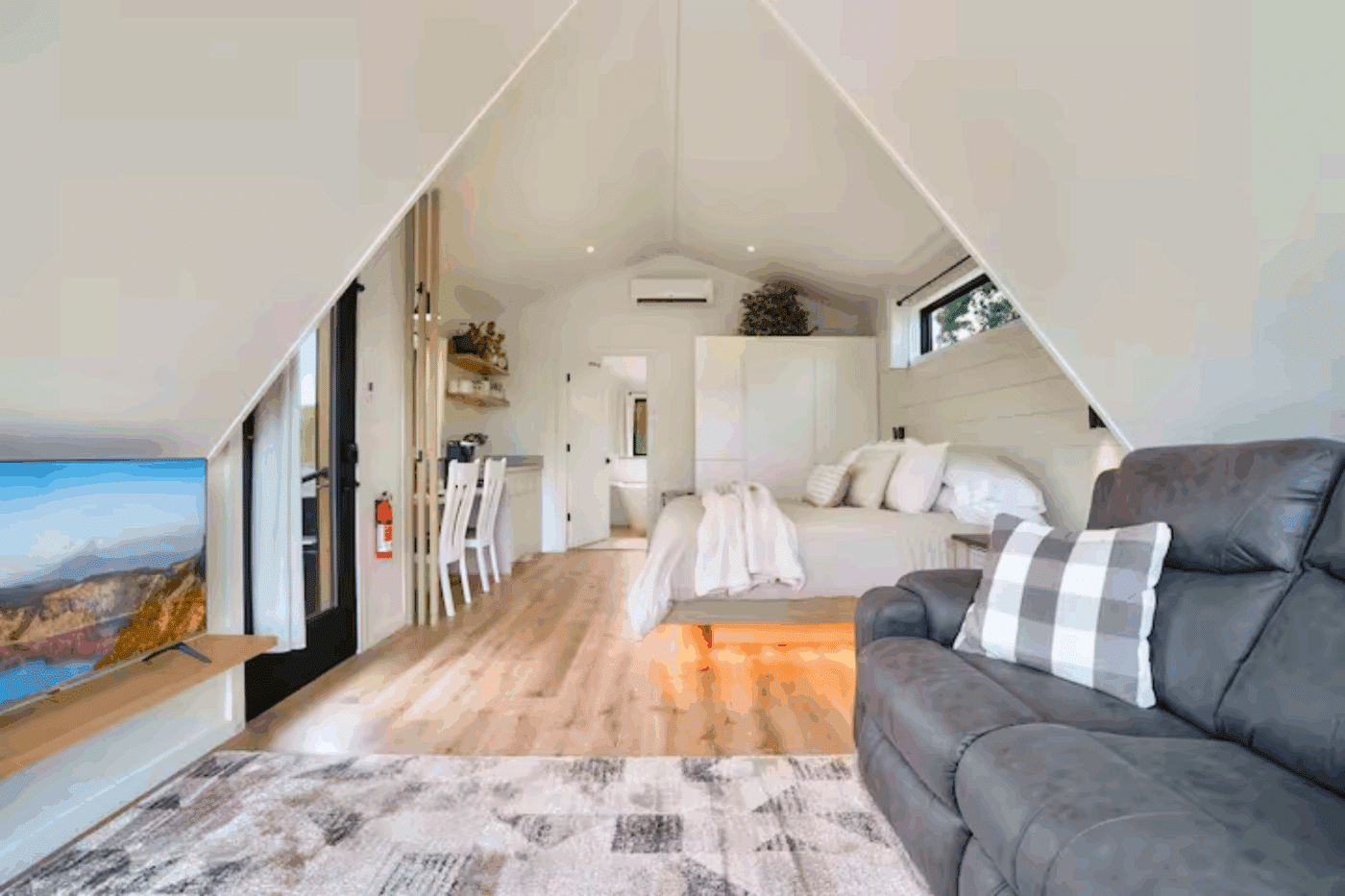 A Frame Park model tiny home view from living room