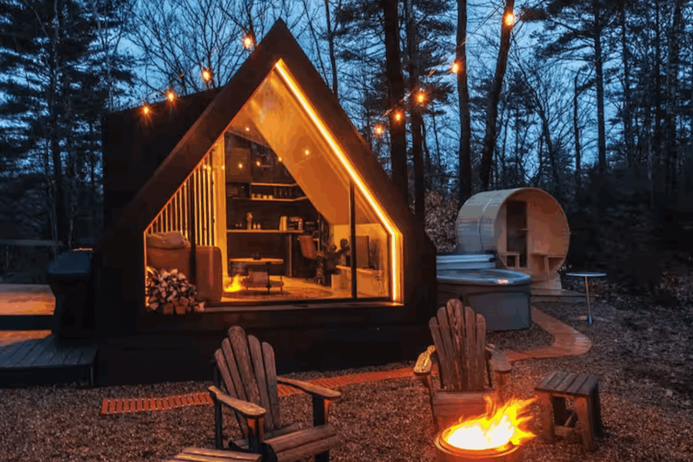 A Frame Park model tiny home in South Berwick Maine built by Psy Homes