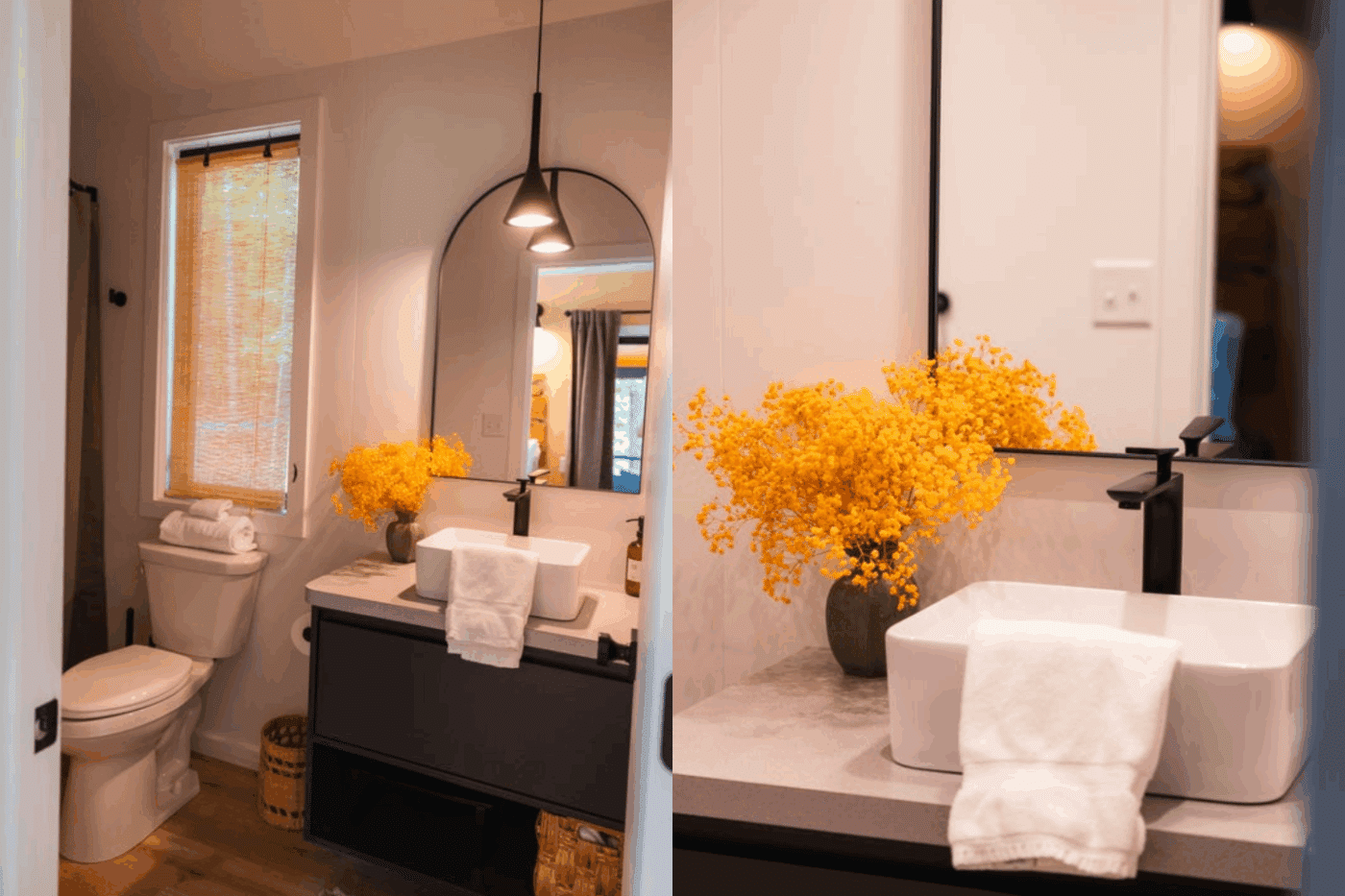 Bathroom of A Frame park model tiny home in Culpeper VA