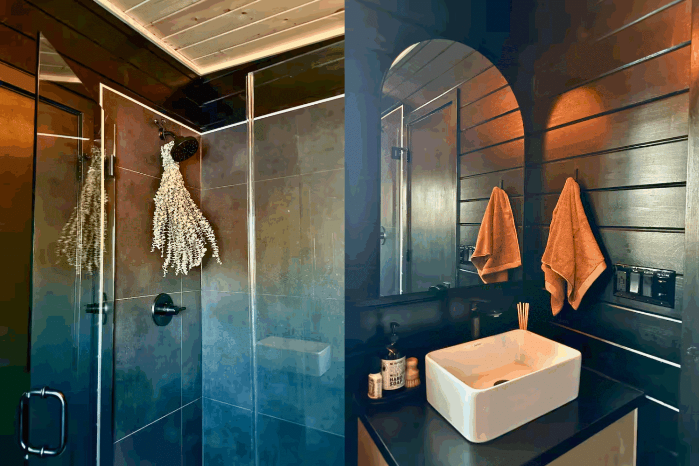 Peak finished bathroom in Psy Homes Nook Studio park model tiny home