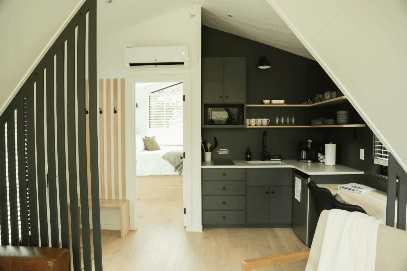 A Frame Park Model Tiny home 33 in Milroy Pa at The Hartman Center Bedroom Entry