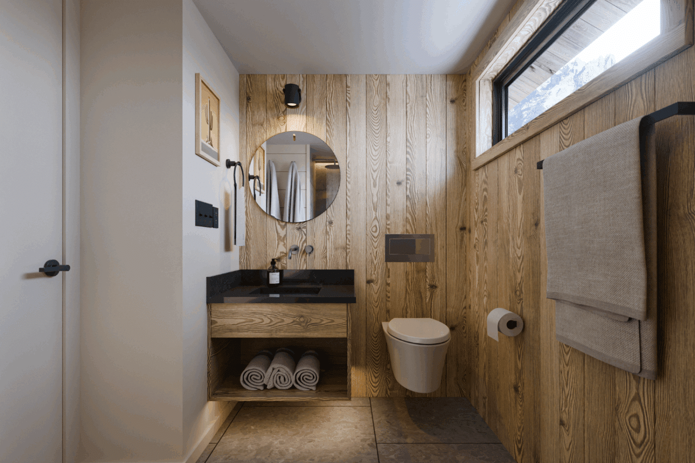 Bathroom of Yukon park model tiny home built and designed by Psy Homes