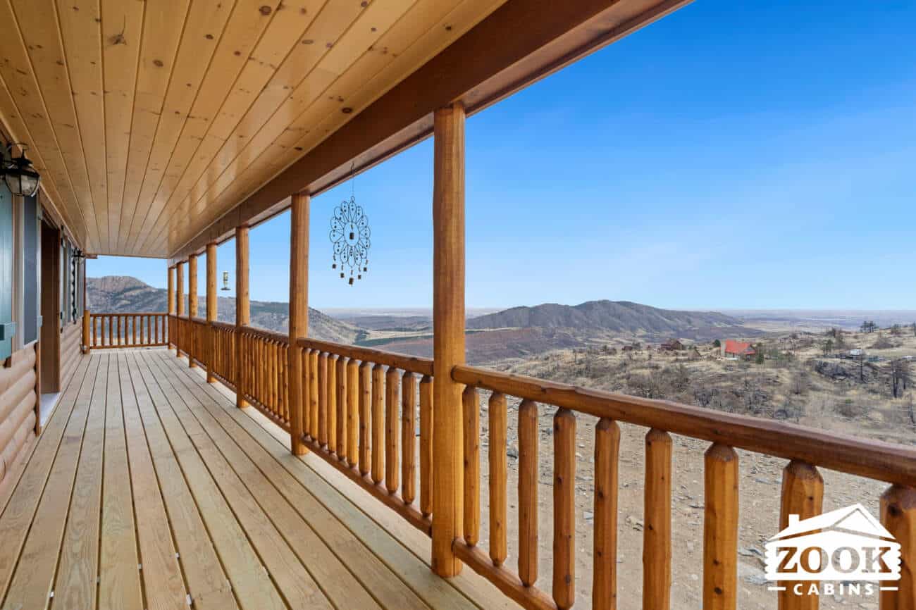 front porch Sunset Ridge Log Cabin in Loveland CO