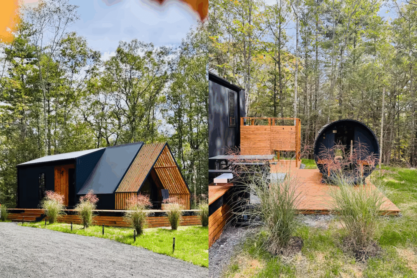 A frame Park Model Tiny Homes used for short term Airbnb in Saugerties NY built and designed by Psy Homes