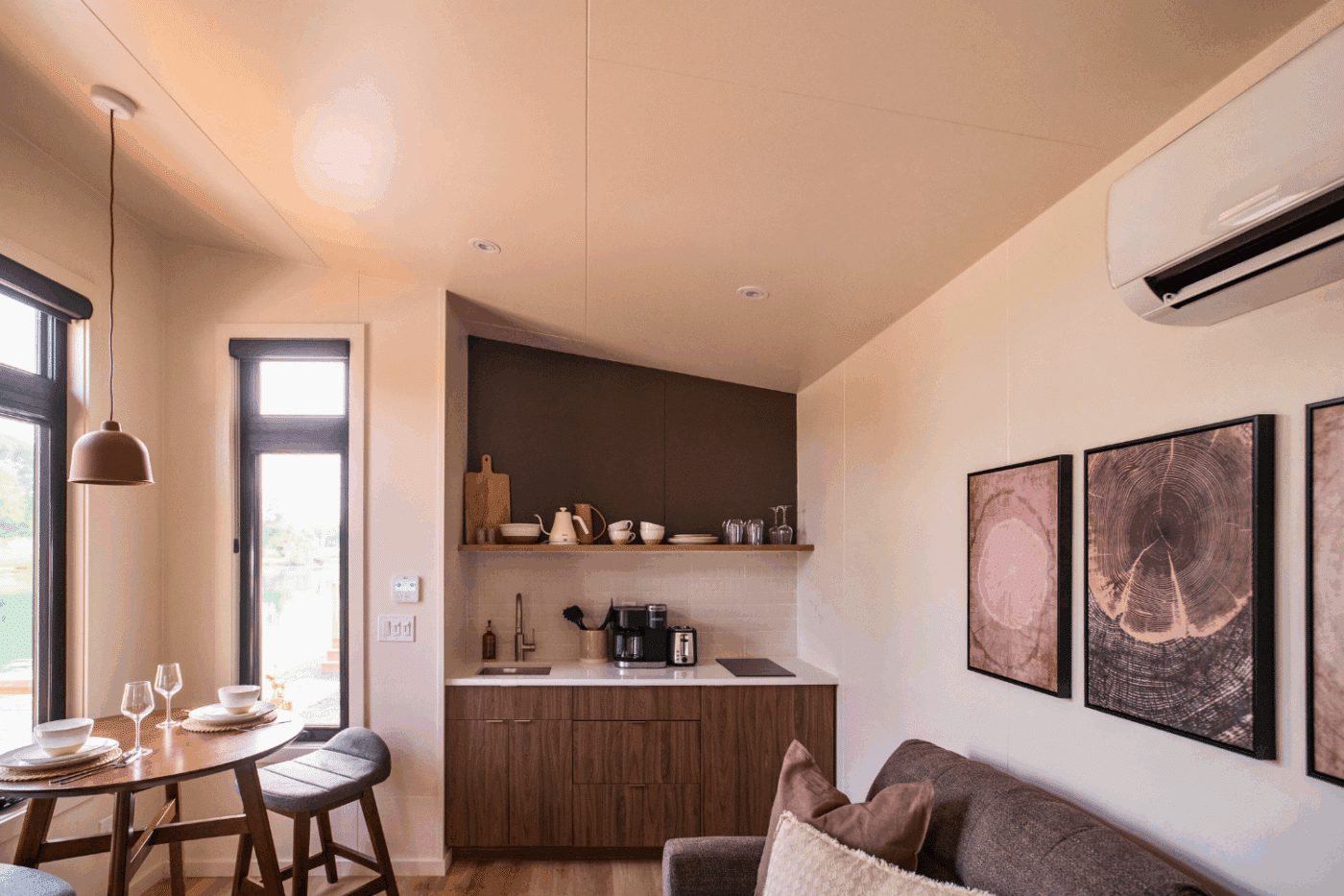 kitchen of Sonoma park model tiny home at Red Run Resort in site 103 in new holland pa