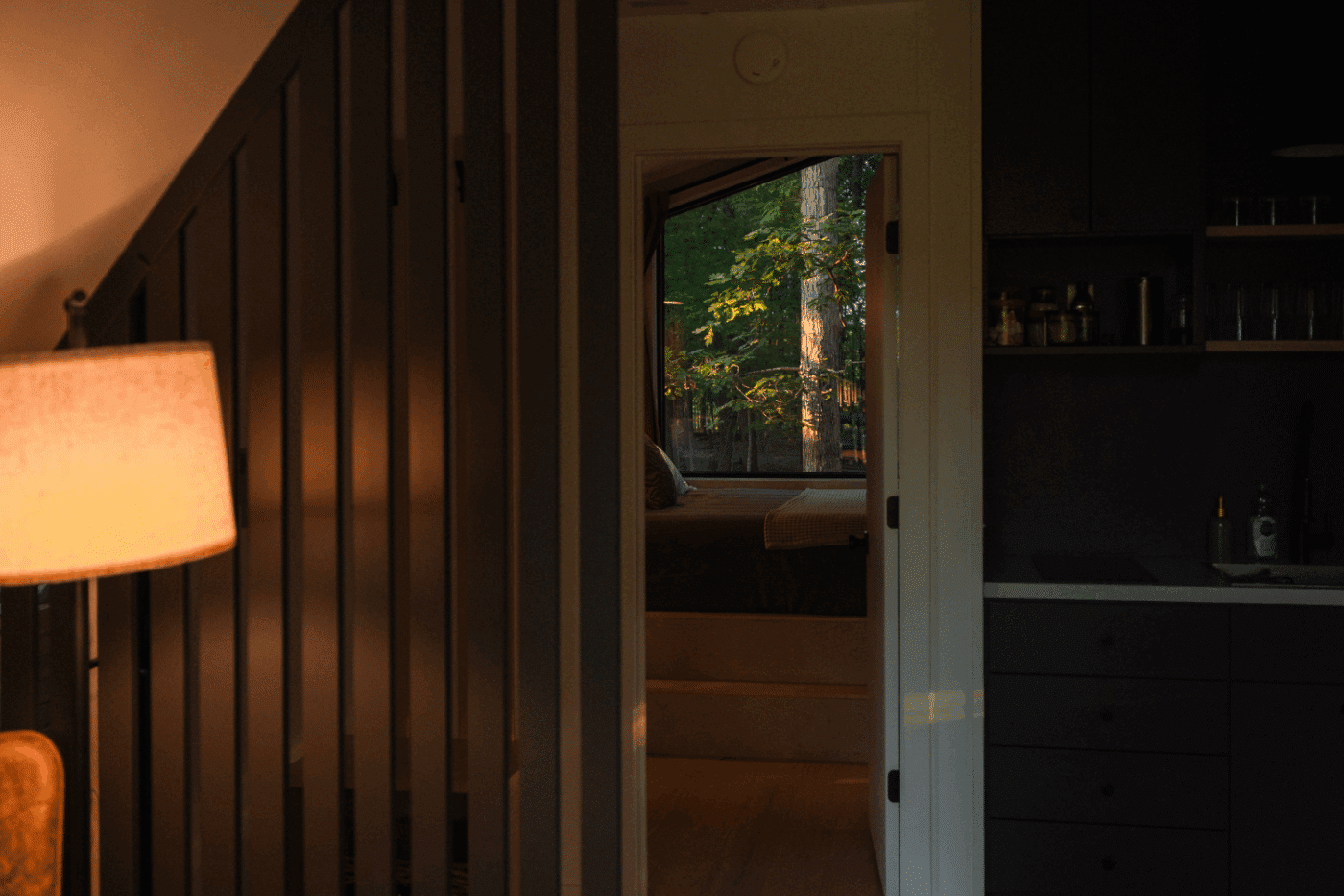 Kitchen area of a frame park model tiny home in culpeper Va