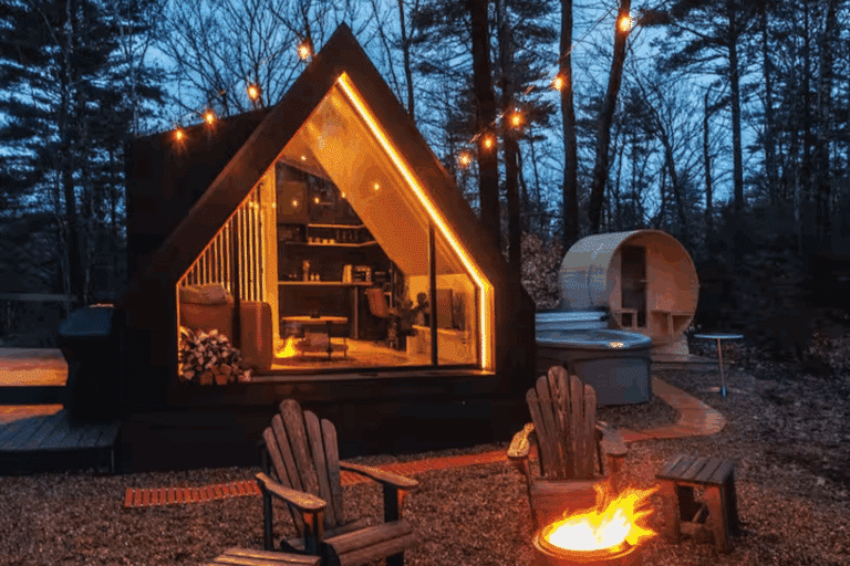 A Frame Park model tiny home in South Berwick Maine built by Psy Homes