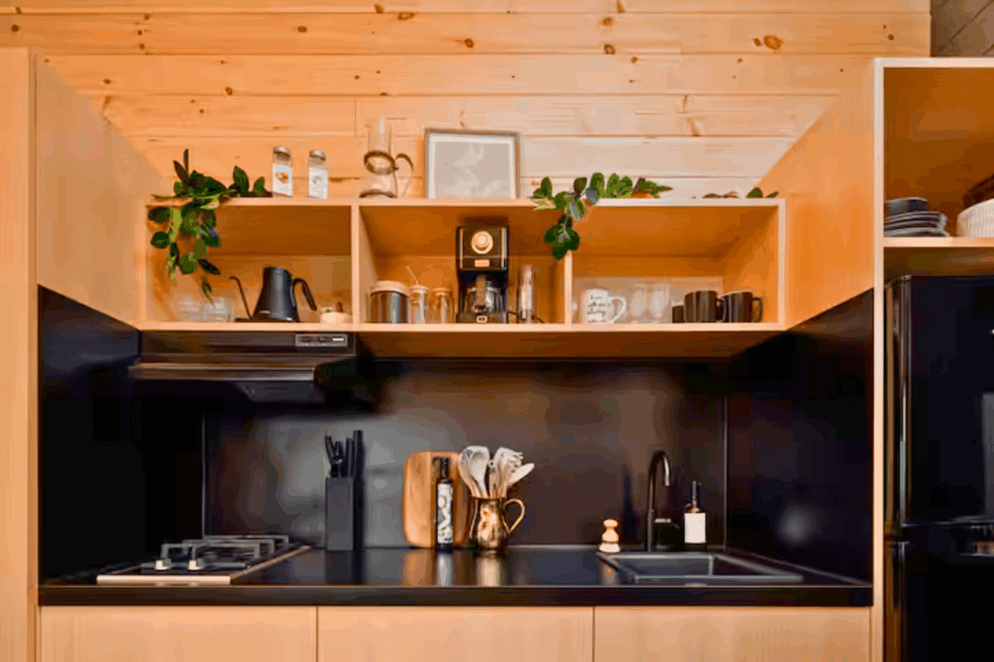 kitchen area of Nook Family park model tiny home in Gap Pa