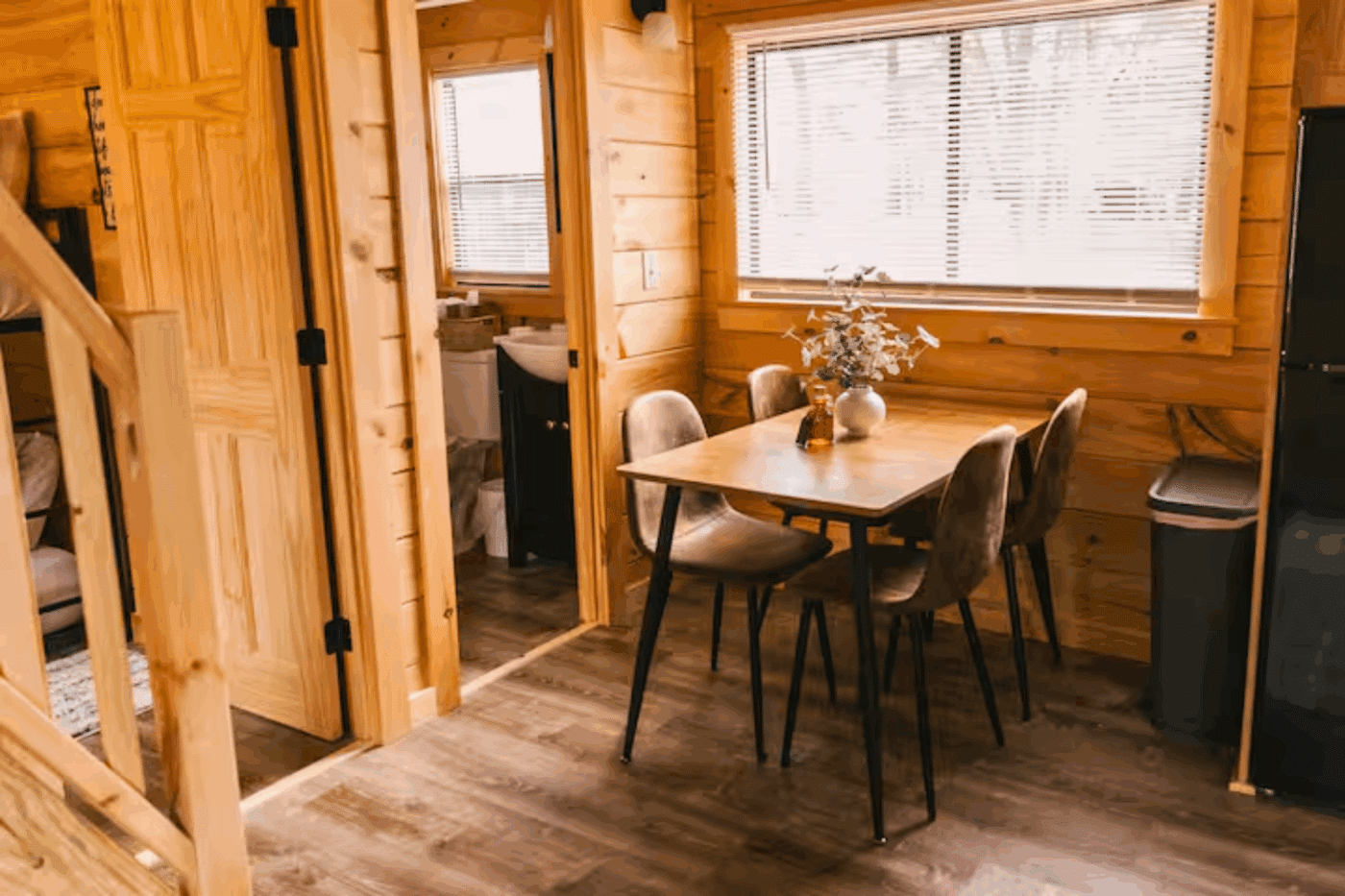 dining area of a frame park model tiny home built and designed by Psy Homes