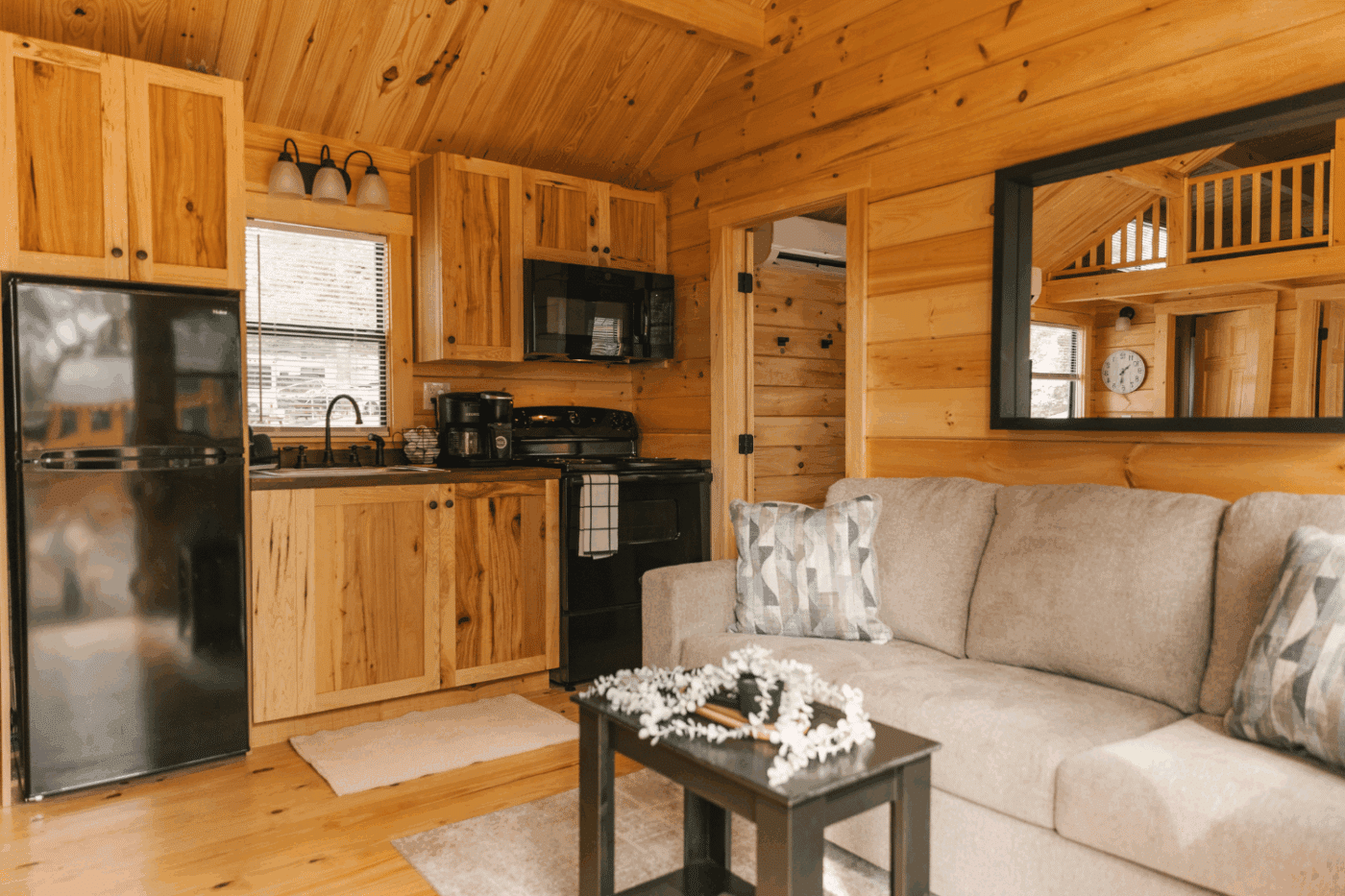 Zooks built pinecrest park model log tiny home in Somerset Resort in Friedens Pa
