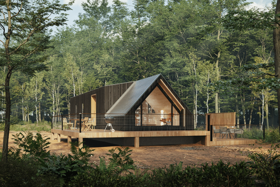 2 bedroom A frame ADU with two floor deck in Washington woods