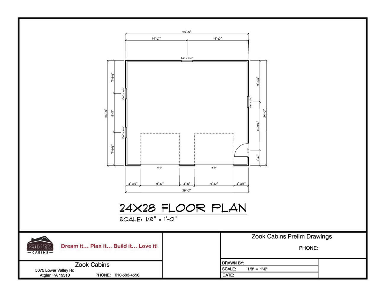 24x28 Log Garage Floor Plan Drawings Page 1