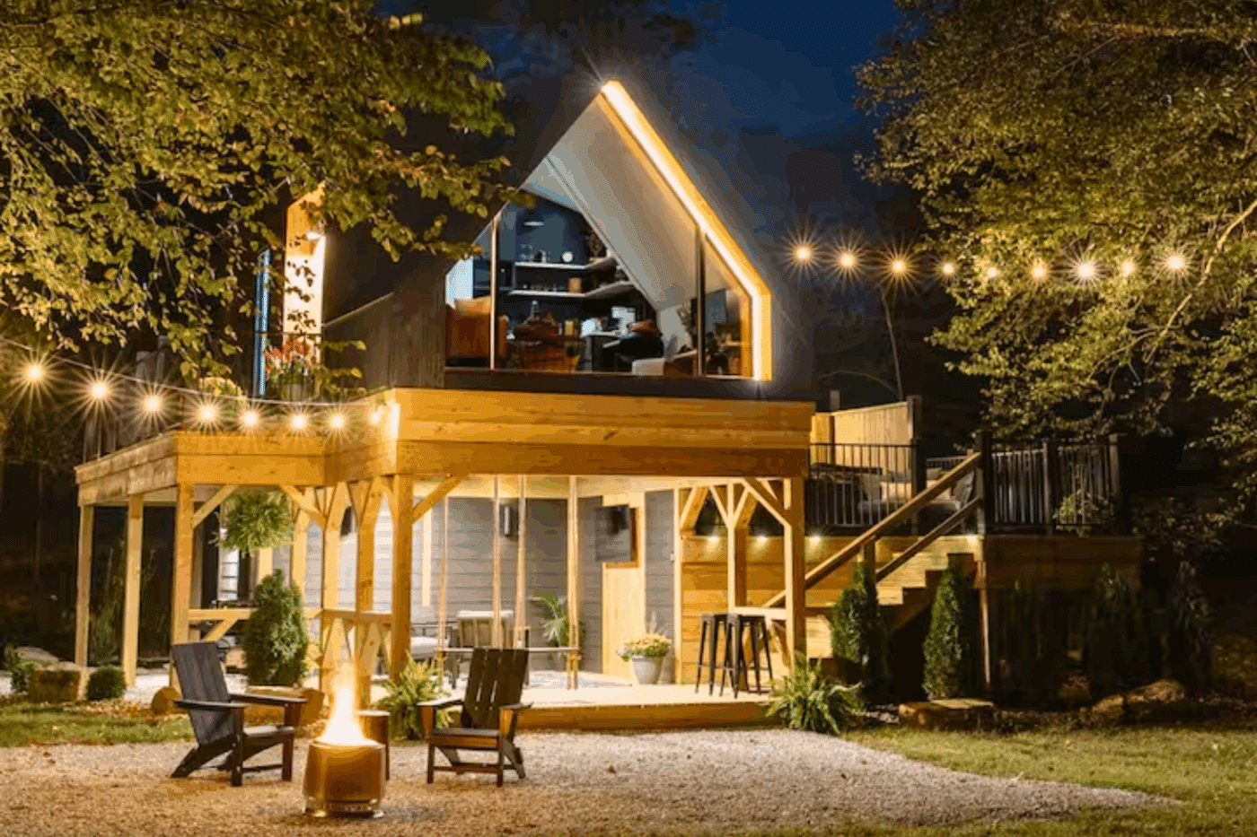 A frame Park model tiny home on risers in Logan Ohio built by Psy Homes