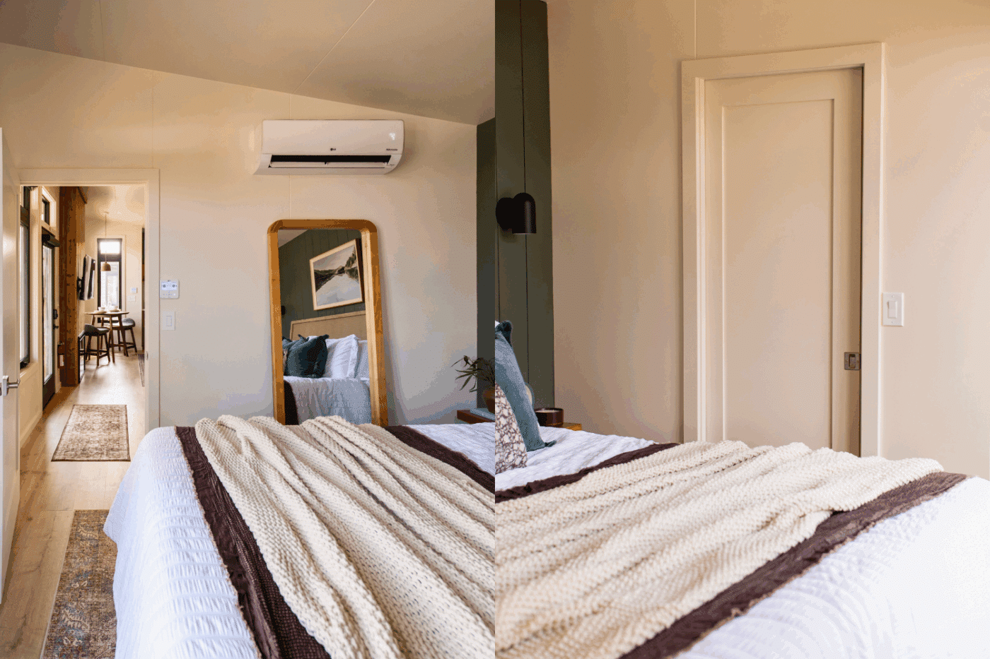 bedroom of sonoma park model tiny home built and designed by Psy Homes at Red Run Resort site 106