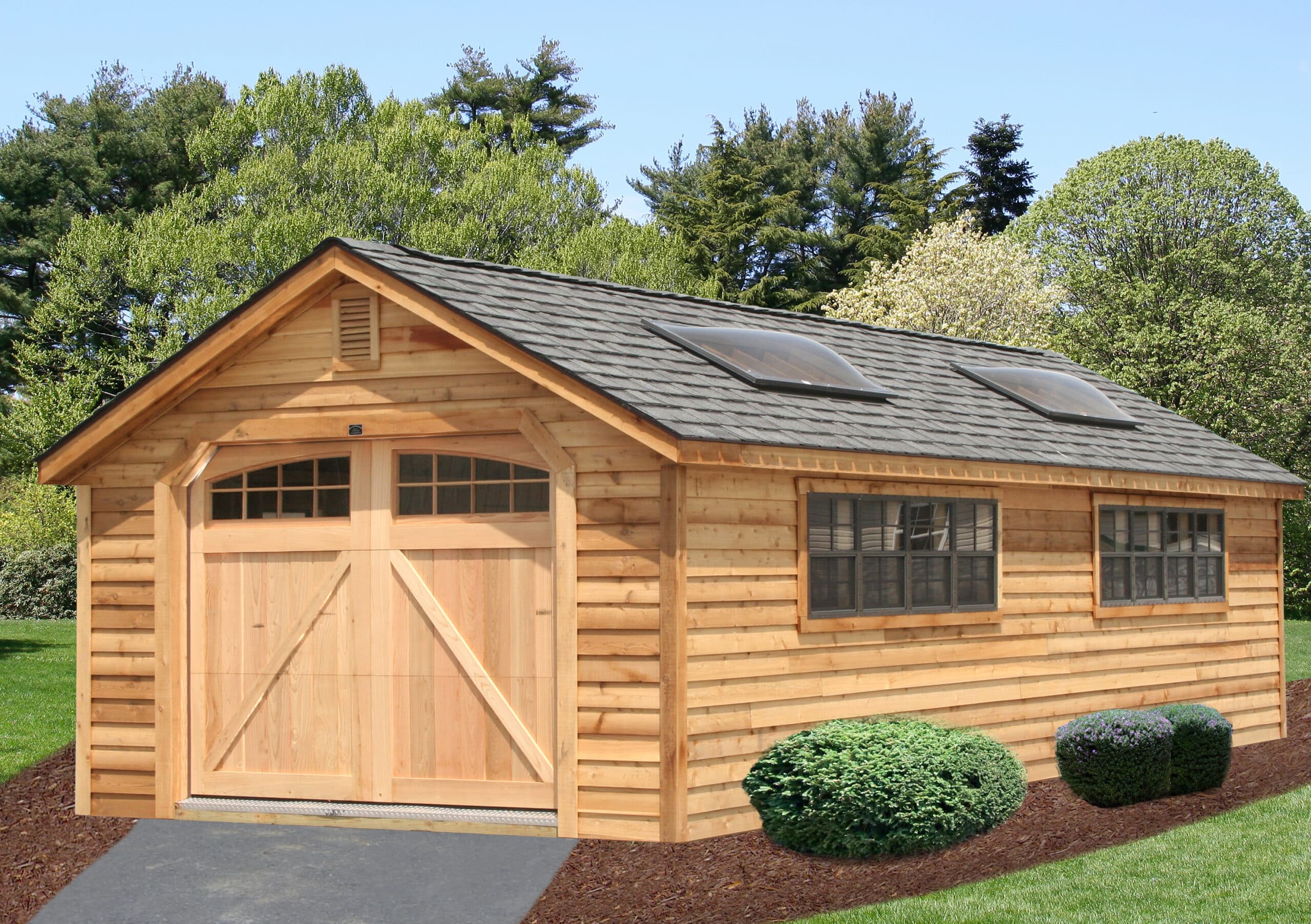wood single car log garages