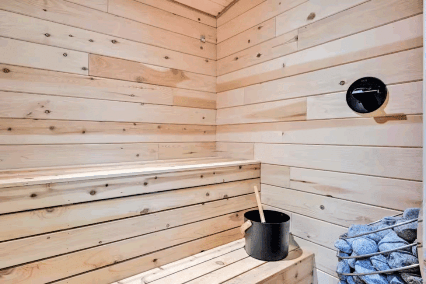 Sauna of Psy Homes Vista glamping pod porch in Atglen Pa built and designed by Psy Homes