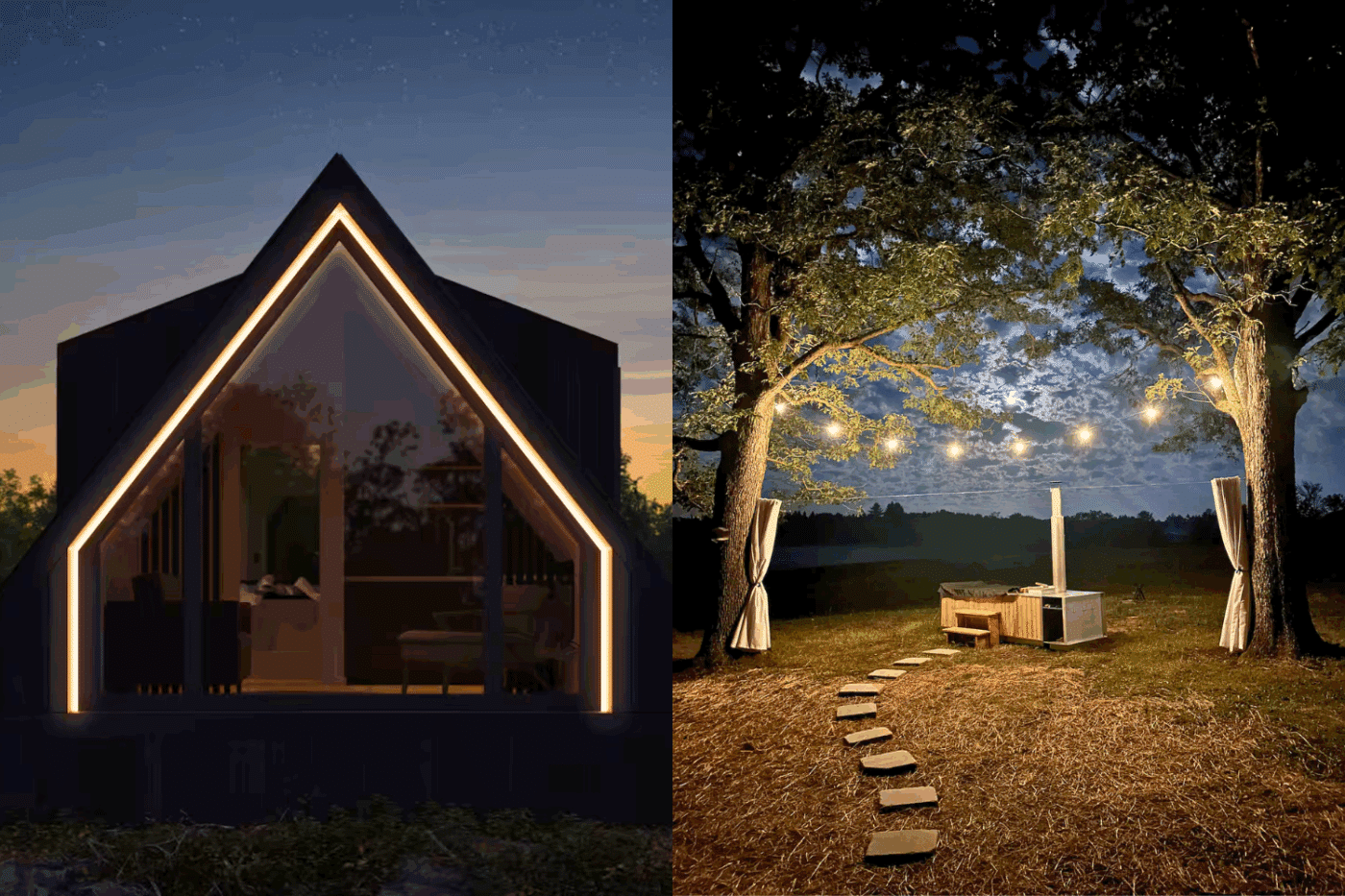 A frame park model tiny home in Somerset pa with outdoor hospitality area