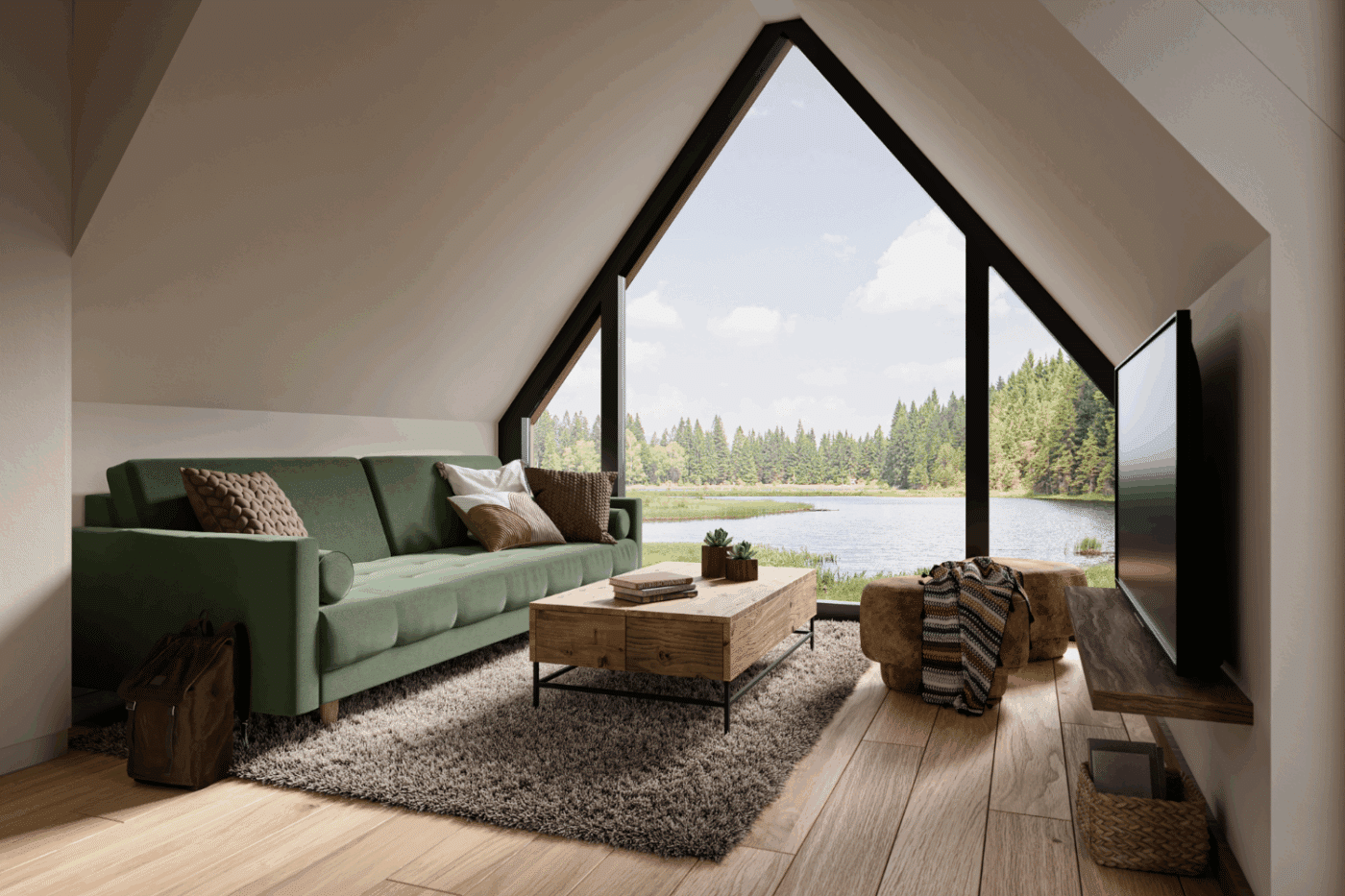 A Frame Bunk House Living Room