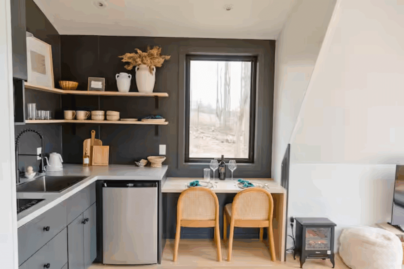 dining area in park model a frame in gap pa built by Psy Homes