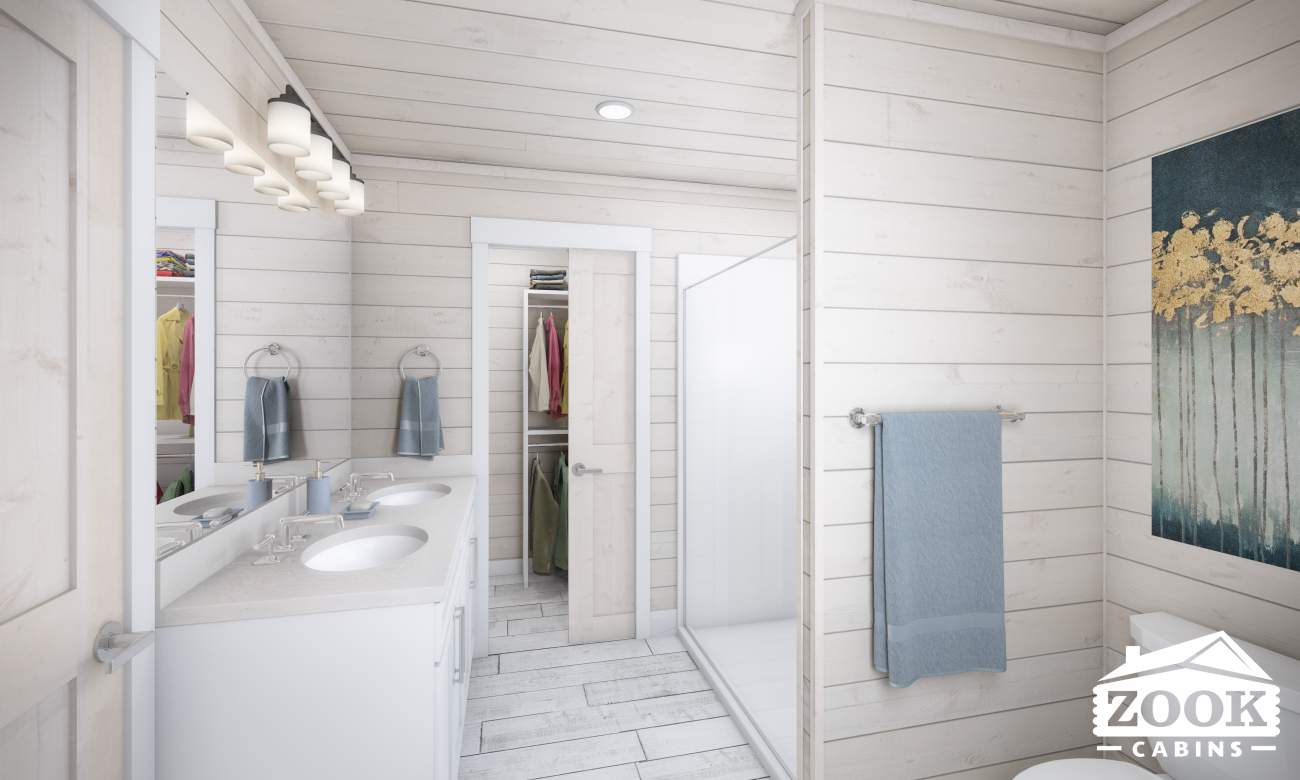 beautiful master bathroom in the modern cabin