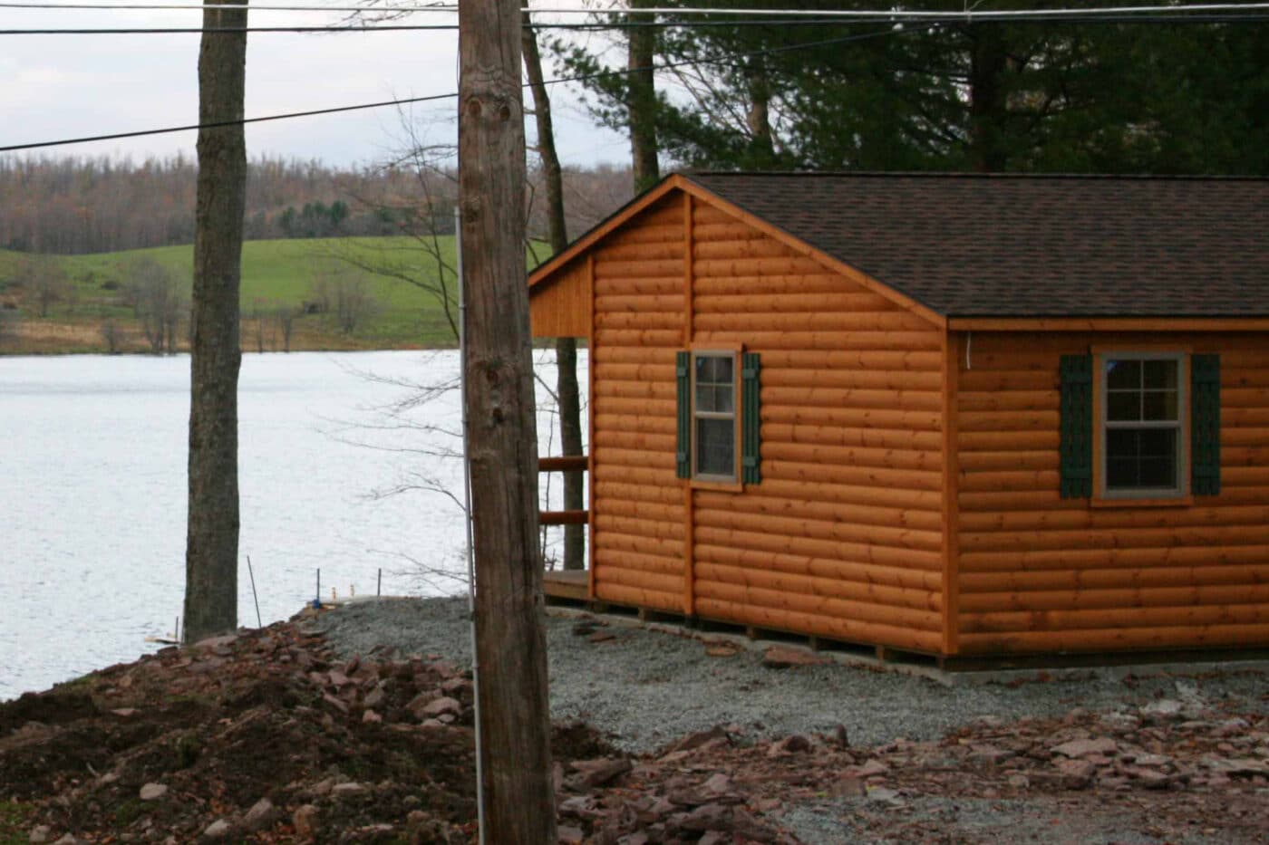 log cabin on concrete