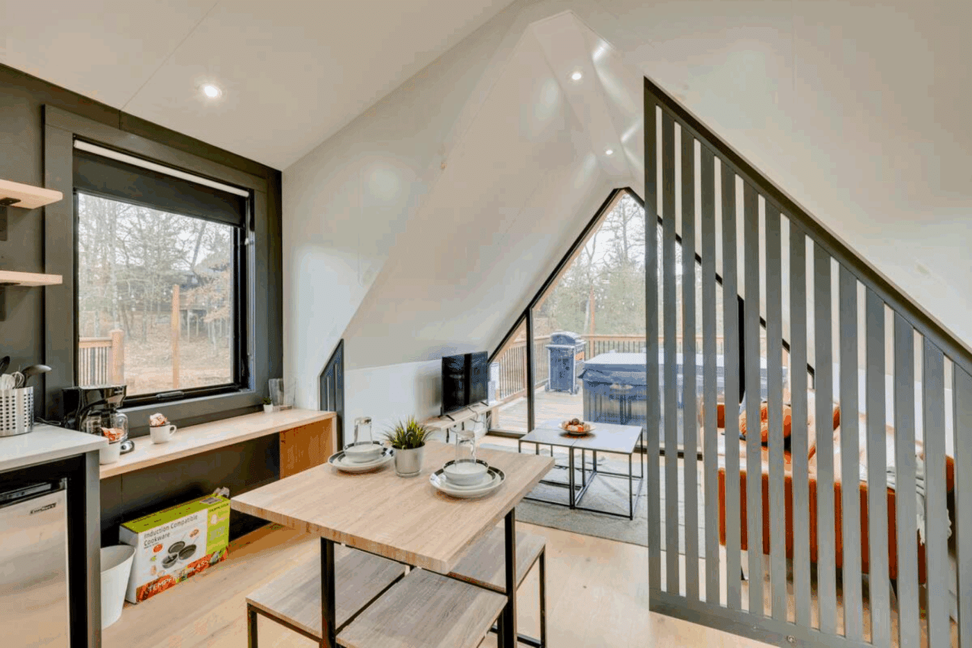 dining room of A frame park model tiny home in Broken Bow Oklahomw